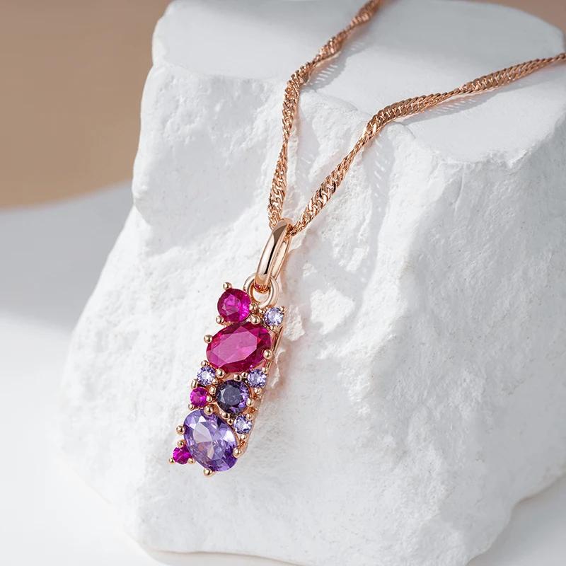 Collana con ciondolo ovale viola rosso zircone con intarsi irregolari, collana da donna di lusso, catena dorata, gioielli di lusso per feste e regali