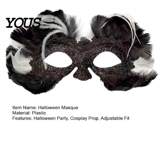 Black White Feather Masque Masquerade Masque, Halloween Half Face Vintage Venetian Party Witch Theme Supplies Eye for Carnival Costume, Mardi