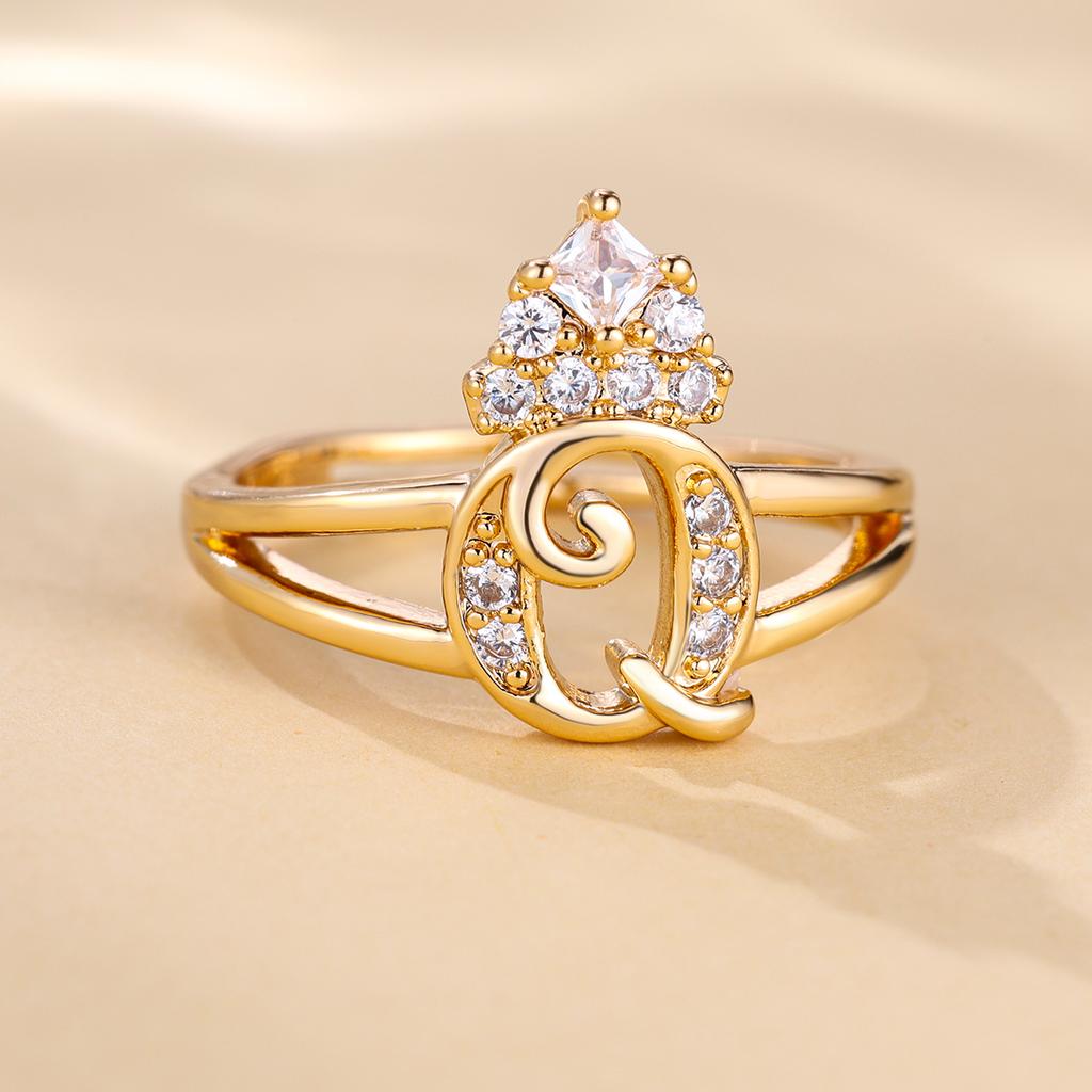 Bague de princesse en Zircon, couleur dorée, 26 lettres anglaises, anneau d'ouverture réglable, bijoux de mariage, cadeau de saint valentin, 1 pièce