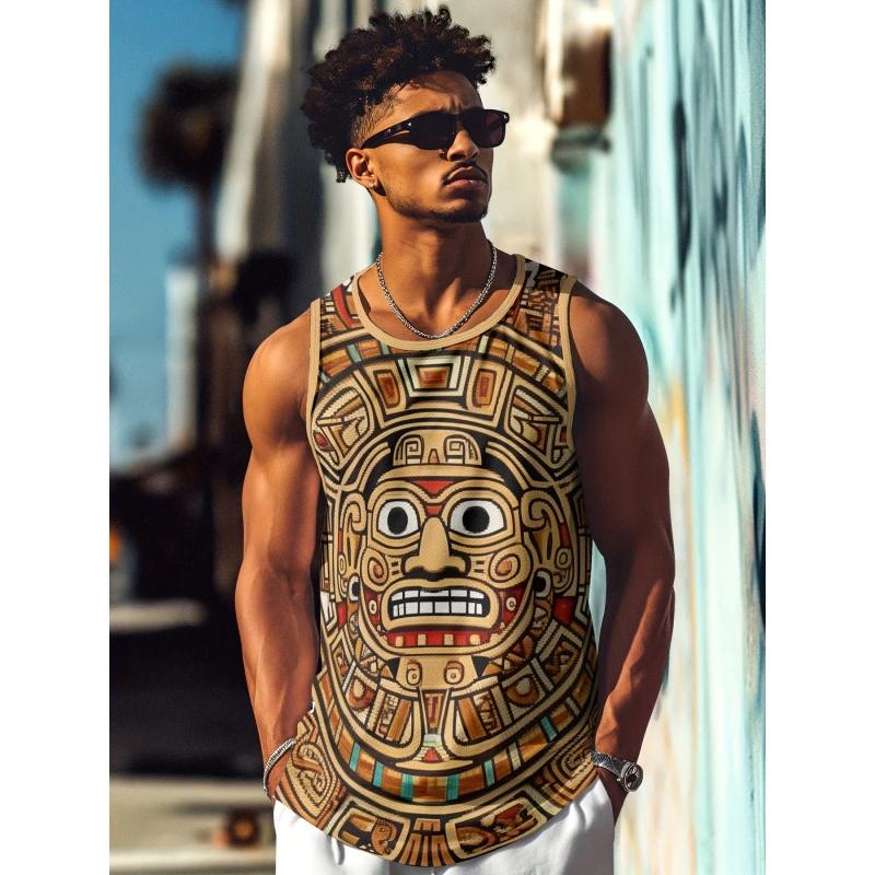 

Летний топ с круглым вырезом, 3D, в стиле ретро, с этническим принтом, модная повседневная майка без рукавов, мужские футболки XS