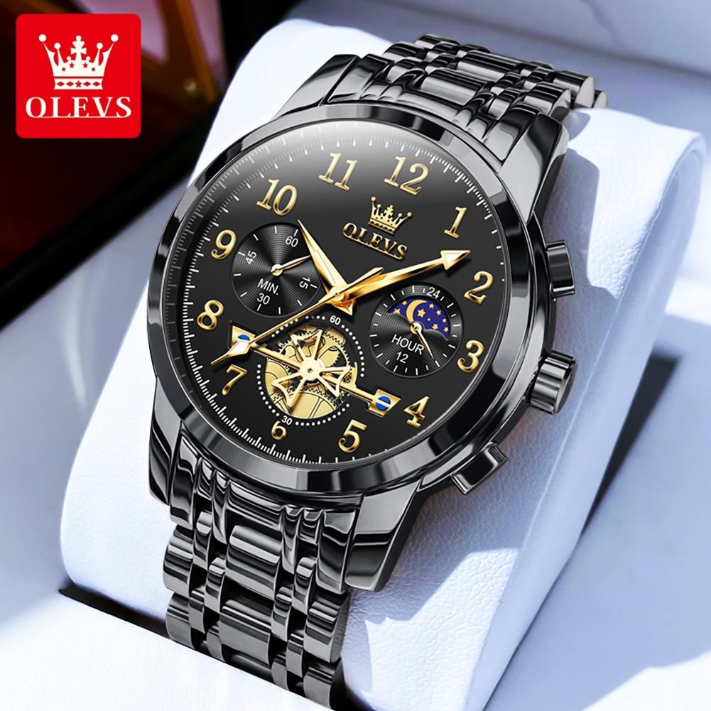 OLEVS Fashion Business Mens Wristwatches Gold Clock Male Stainless Steel Waterproof Calendar Quartz Watches