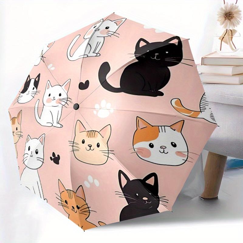 1pc Cat Pattern Automatic Folding Umbrella - Lightweight, Retractable Design with 8-Rib Durability, Perfect for Outdoor Adventures, Fashiona