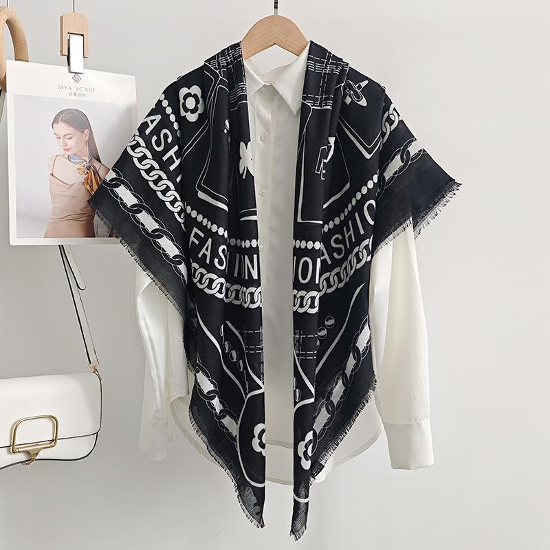 Creative light luxury fashion geometric printing large square scarf women cool high value travel with shawl