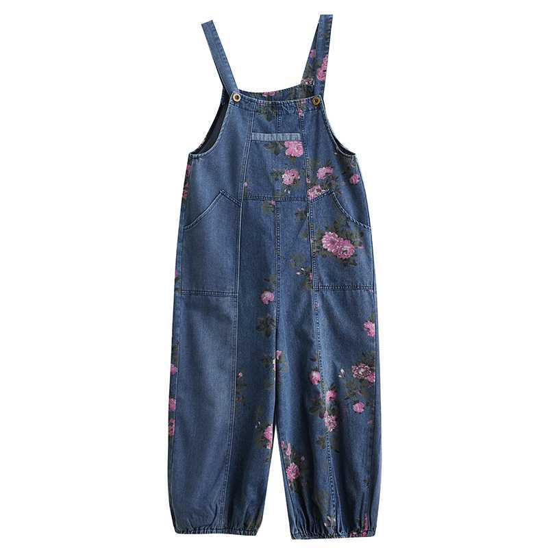 Spring and Summer Retro Western Style Loose Multi-bag Denim Overalls Drawstring Denim Jumpsuit Women