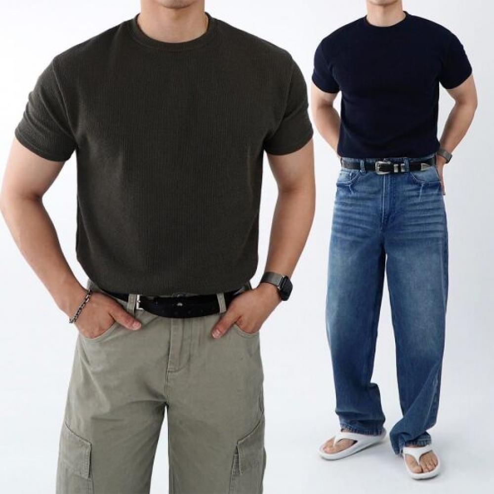 Onl Men Ribbed Knit Muscle Fit Short Sleeve