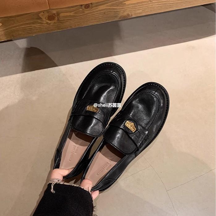 [Grape mother of the same style] Washed folds~ Horse skin retro polished small gold coins Loafu single shoes women's small leather shoes