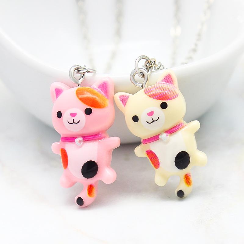 Cute Cartoon Kitten Pendant Necklace with Little Flower - Fashionable Accessory