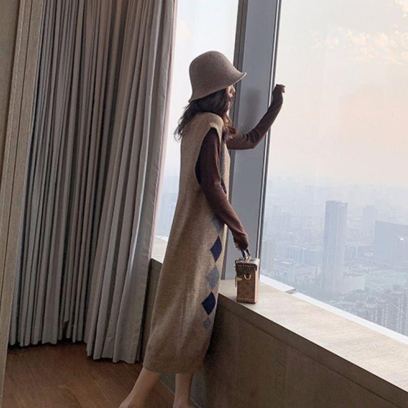 Temperament Knitted Long Sweater Vest Skirt for Women In Autumn Winter Korean Style Age Reducing Slimming Dress Spring New Style
