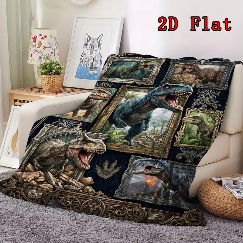 Dinosaur Collage 2D Flat Pattern Flannel Blanket, High quality All Seasons, Home Decor, Warmth and Comfort, Perfect for Christmas Gifts.