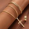 3 Pcs Men's Stainless Steel Jewelry Sets Gothic Hip Hop Style With Cross Pendant Necklace Ring Bracelet Set Fashion Simple Gifts