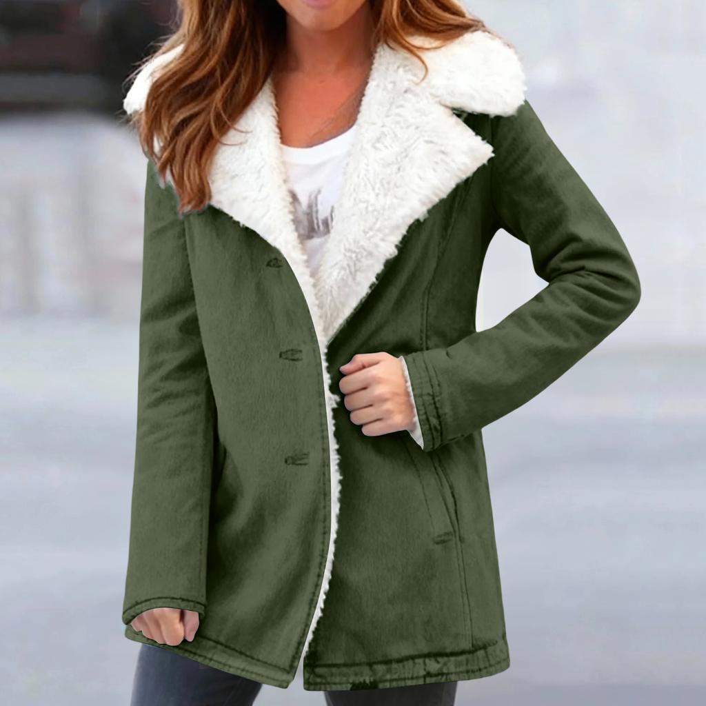 Damski modny płaszcz o średniej długości z kołnierzem z polaru w jednolitym kolorze o kroju oversize