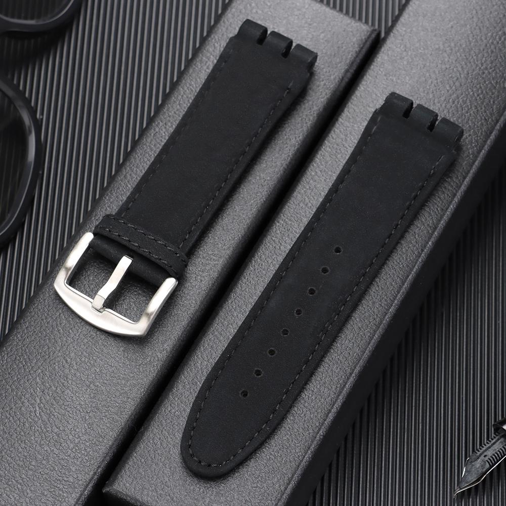 

For Swatch YOS440 449 401 447 Cowhide Watch Band Black Brown Matte Genuine Leather Straps Men s Sports Bamboo Embossed Wristband 26x23mm