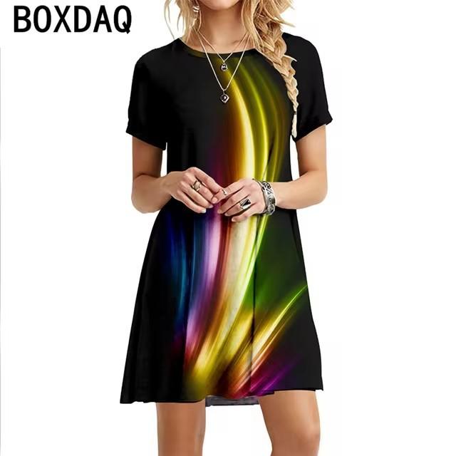 Abiti Stampa Digitale Musicale 3D Donna Estate Manica Corta Scollo a O Casual Larga