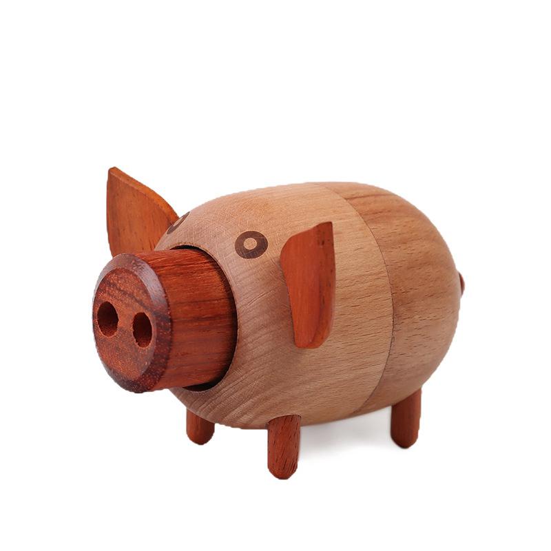 Wood Pig Model Music Box Home Decorations Crafts Movement Musical Box Creative Christmas Gifts