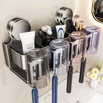 Wall-Mounted Suction Cup Toothbrush & Mouthwash Holder