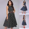 Women Elegant Dot Print Sleeveless Vintage Zip Flare Retro Knee Length Dress