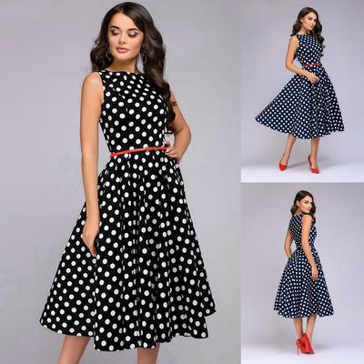 Dámské elegantní retro šaty bez rukávů s tečkovaným potiskem na zip