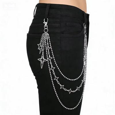 Punk Multilayer Metal Star Pendant Pant Chain Hip Hop Waist Keychain Jeans Chain Women Trendy Jewelry Accessories Gifts