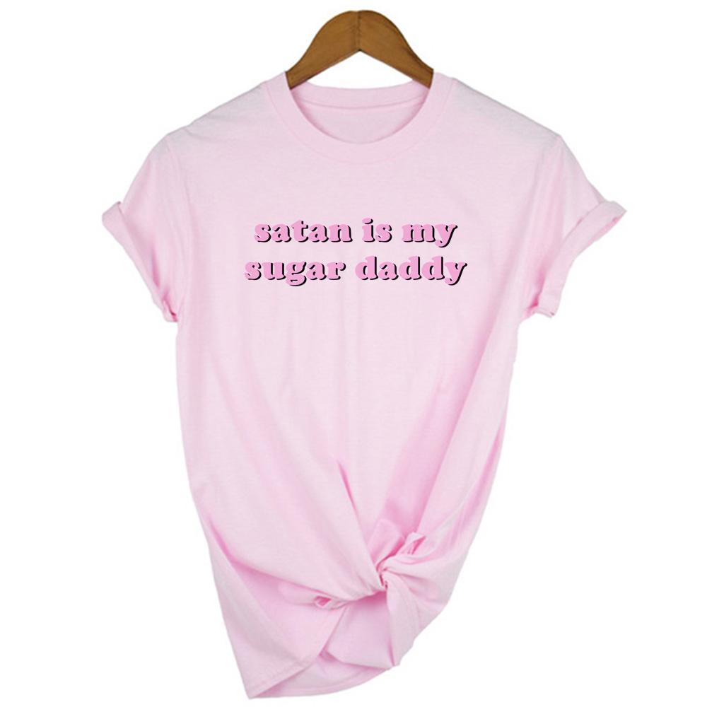 Summer Fashion Tops Tee Satan Is My Daddy Letter Print Tumblr Women Shirt Aesthetic Clothes