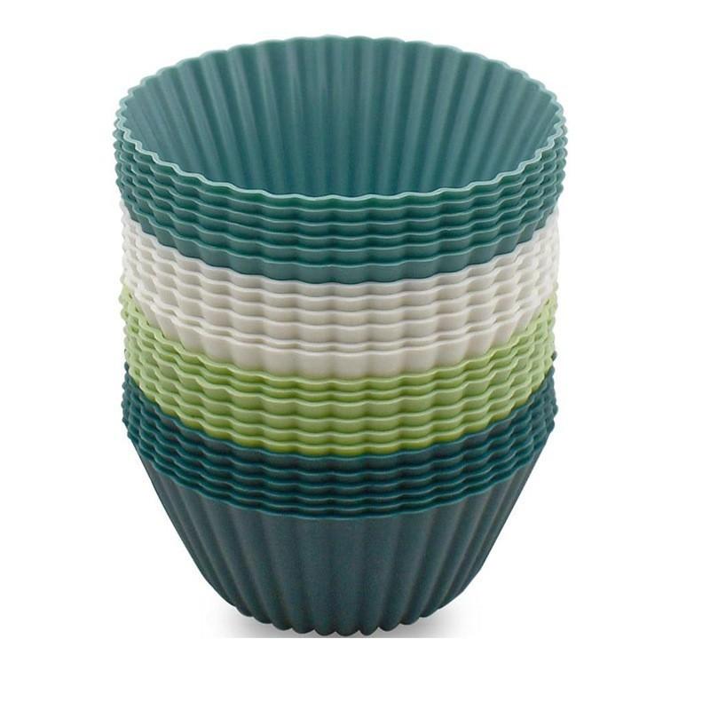 Silicone Muffin Cups 12 Pack Round Non-Stick Baking Molds Morandi Colors Reusable Cupcake Liners for Oven