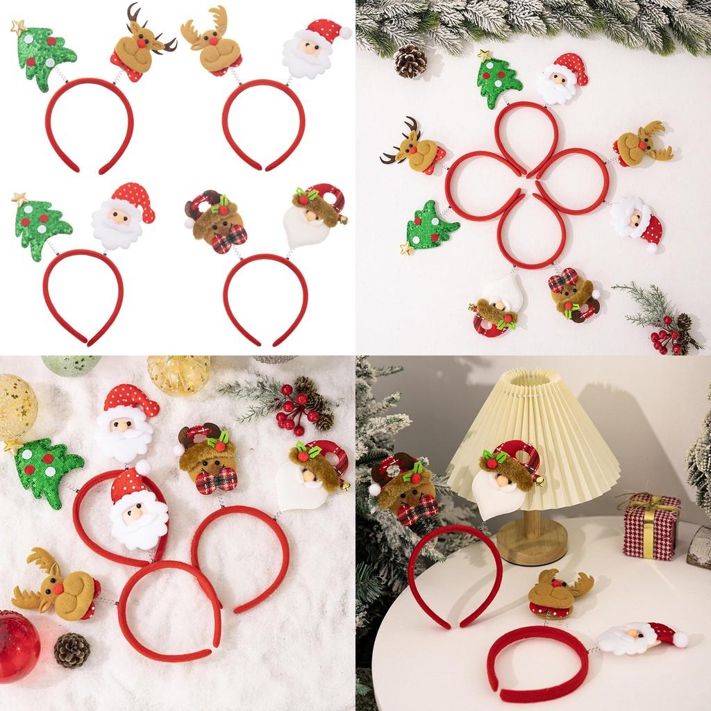 Festive 4pcs Cartoon Christmas Headband Set Featuring Santa And Reindeer Accessories