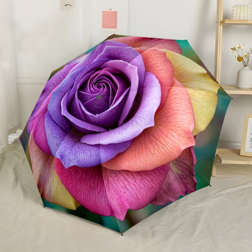 Floral Mandala Artwork Portable Automatic Umbrella Sturdy 8-Rib Shaft Lightweight Durable Everyday Carry Umbrella Compact Folding Umbrella