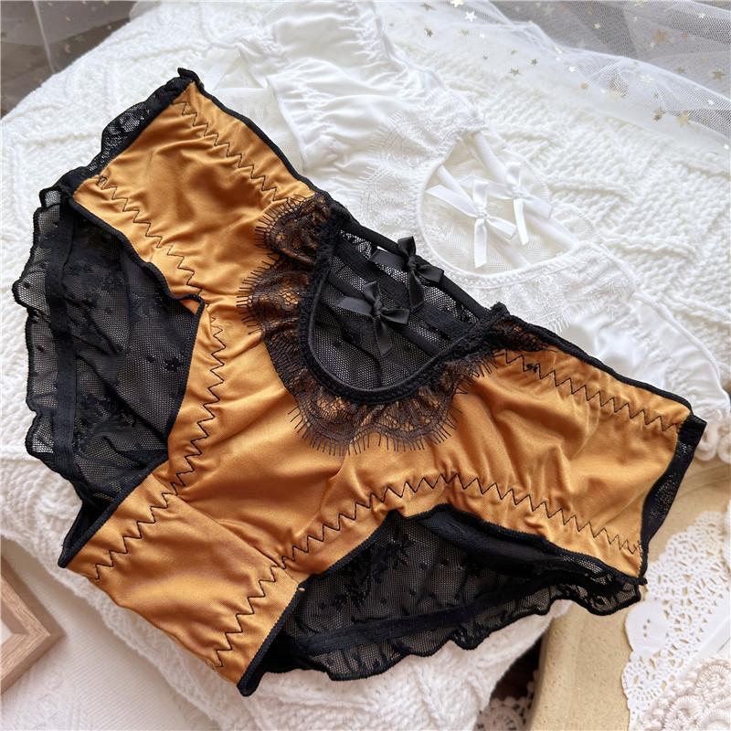 Sweet and Cute Briefs Front Cutout Careful Machine Ice Silk Underwear Lace Low-rise Women's Panties