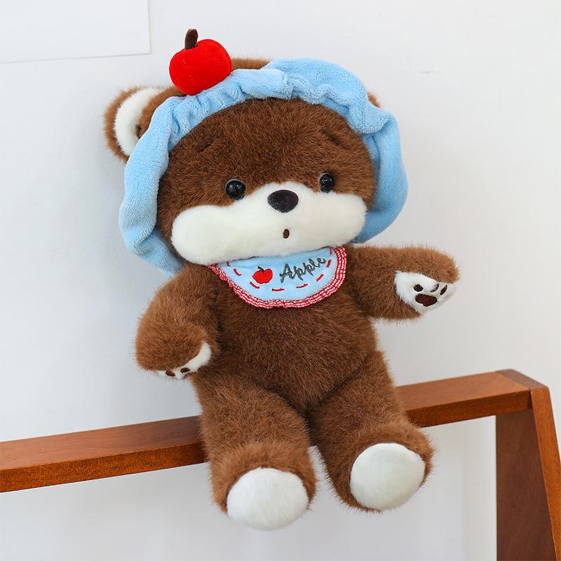 New apple headband bear doll plush toy doll girl sleeping throw pillow birthday gift soft cute