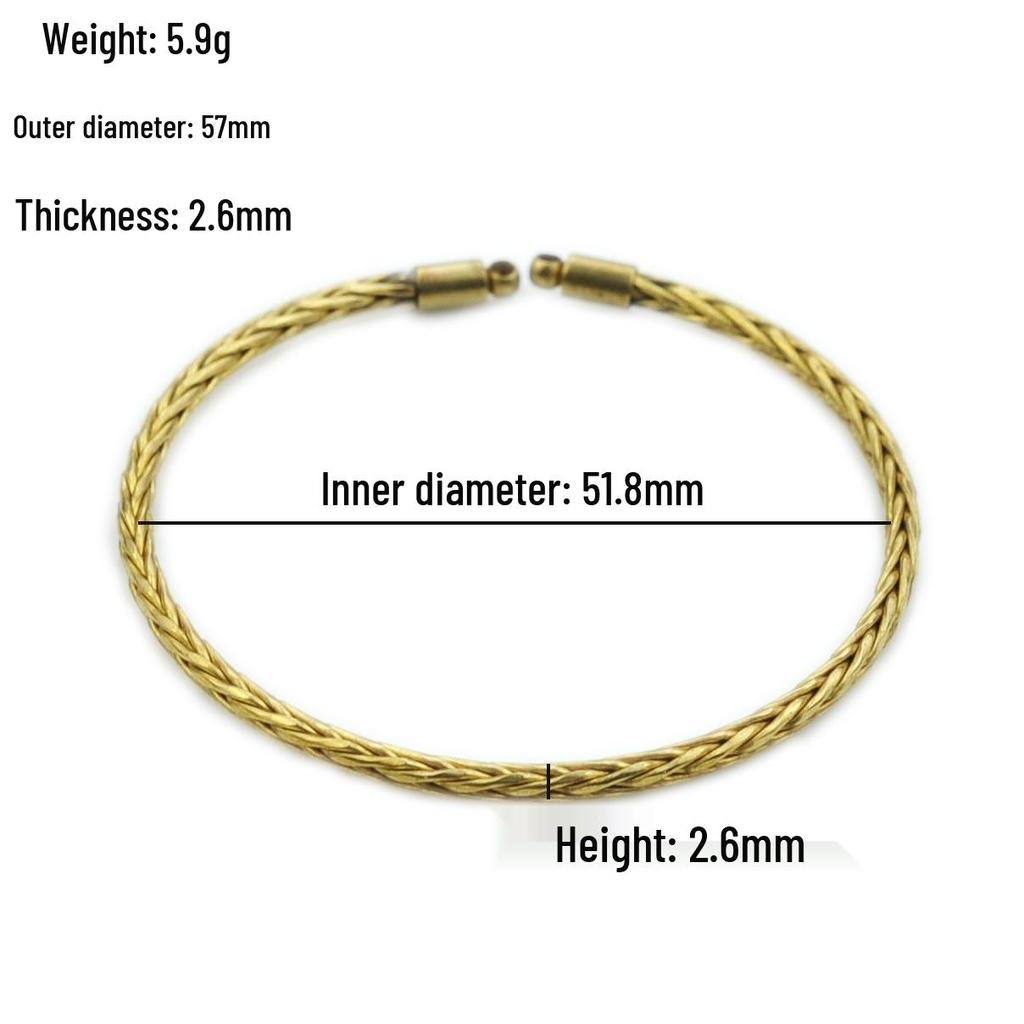 2.5mm Fine Twist Yellow Brass Woven Adjustable Open Bracelet with Hole - Korean Style