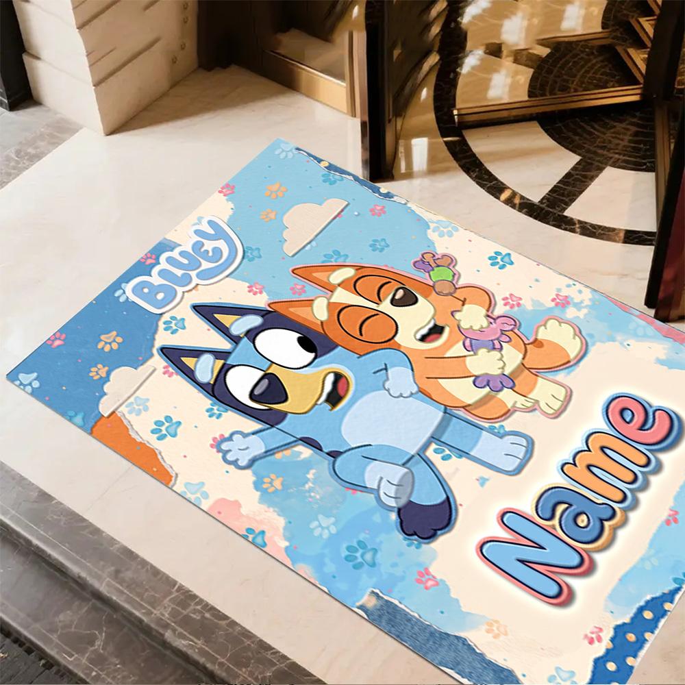 Bluey Cat Adventure Personalized Text Carpet Design for Dining Room Hallway Decorate room Balcony Anti-slip Rug Office home decor Gift for Festivals