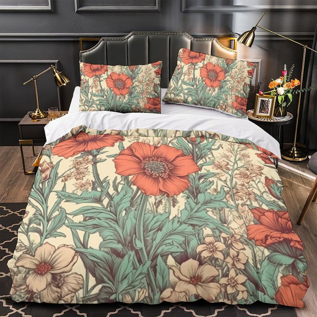 3D Digital Printing Hand-Painted Flower Series Quilt Cover Pillowcase Two Or Three-Piece Set Polyester Abraded
