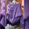 Korean Style Lazy Style Three-dimensional Flower Purple Sweater Women's Autumn and Winter New Loose Slim Sweater Top Trendy