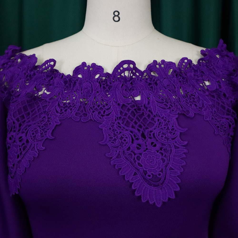 Abiti Scollati Donna Eleganti Maniche a Lanterna Patchwork di Pizzo Tubino Pacchetto Fianchi Lunghezza Caviglia Vestito di Compleanno