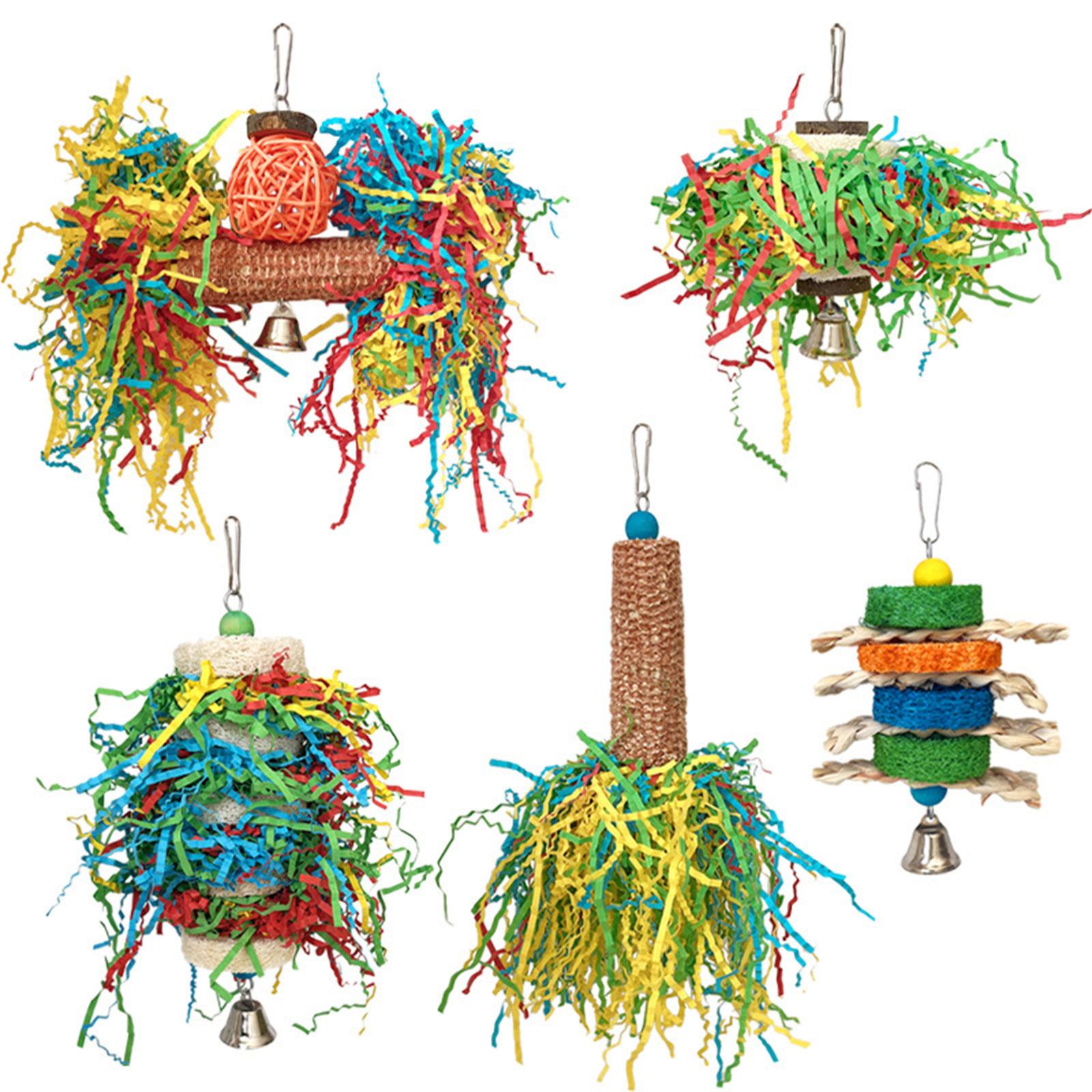 

5Pieces Colorful Shredding Toy For Parrots Natural Chewing Set Interactive Foraging Bird Activity Mental Enrichment Toy