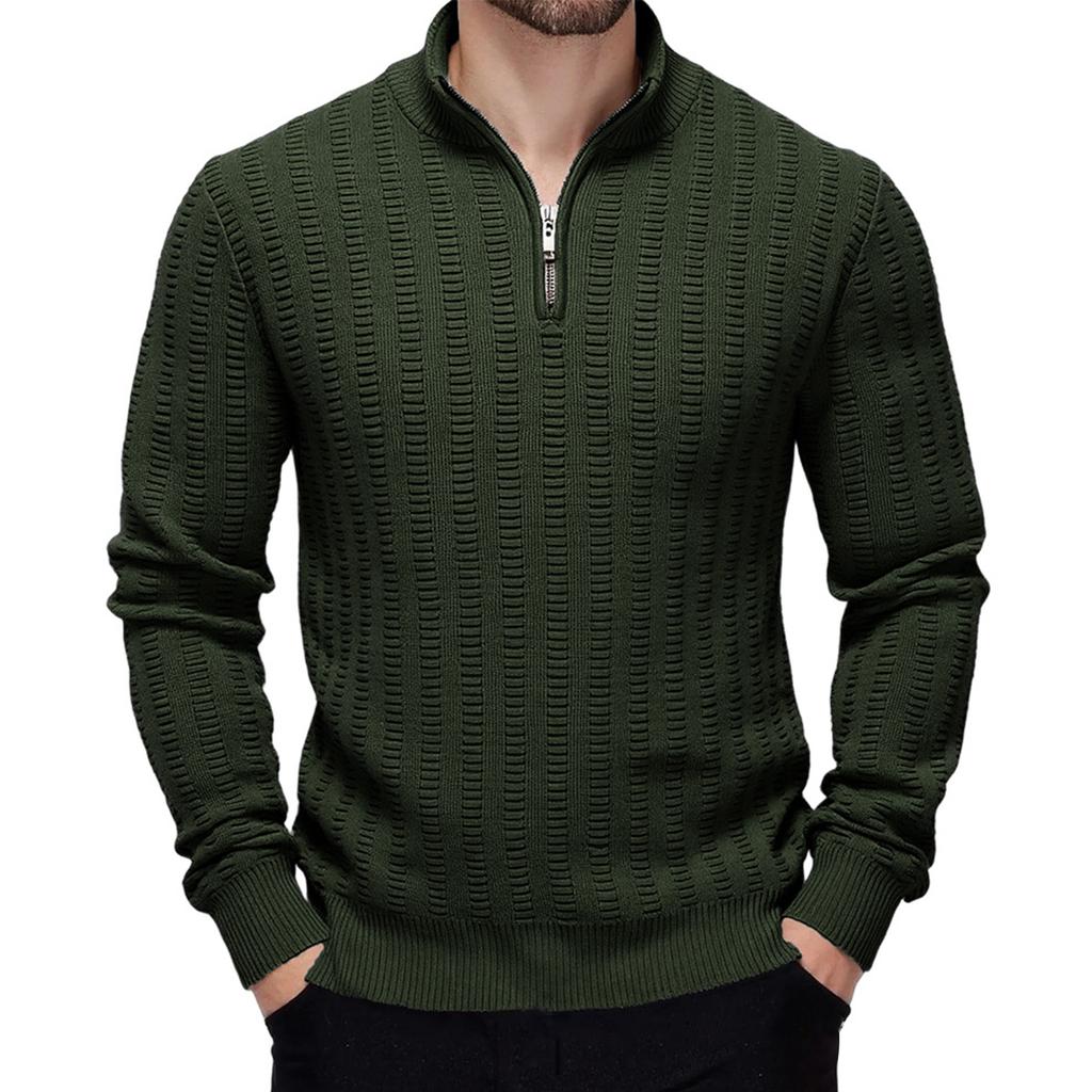 Men's Knitwear With High Collar, Long Sleeve, And Zipper