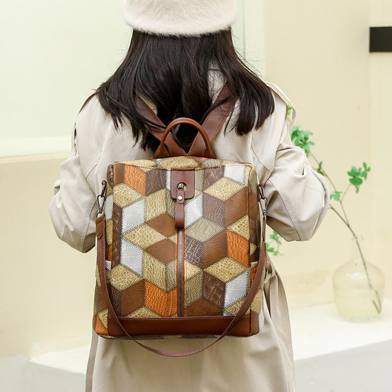 Módní PU kůže Patchwork Nová kabelka Retro Kontrastní barva Street Trend Dámská taška přes rameno Velkokapacitní cestovní Bac