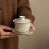 Ru Kiln Wisteria Flower Sancai Cover Bowl Chinese High-end Ceramic Tea Bowl Kung Fu Tea Set Cover Bowl Cup Single Tea Ware