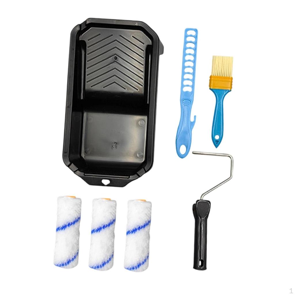 3 Pieces Paint Roller Kit Includes Frame Brush Cover Stirring Rod Tray Portable