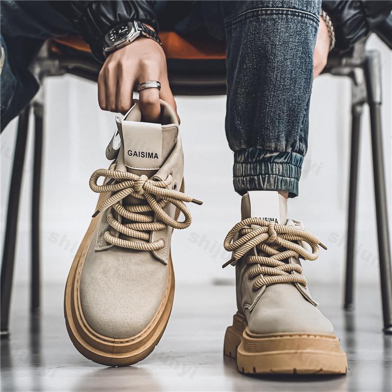 Fashion Retro Style High Top Men's Casual Thick Soled Short Boots 2025 Autumn New Fashion Trend Versatile Comfortable Chunky Ankle Boots