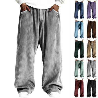 Men's Loose-fitting Color Drawstring Corduroy Casual Pants With Straight Leg