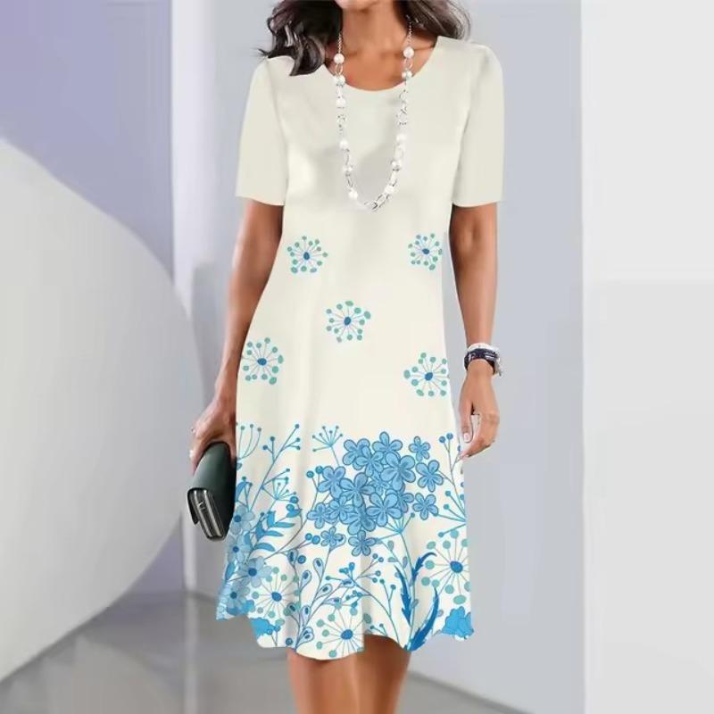 Simple digital print women's clothing 2 summer short-sleeved clothing casual women's beach party dress