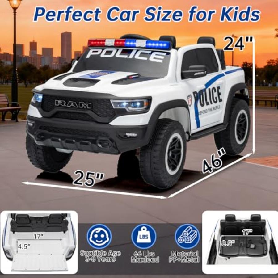 Caminhão de Polícia 4WD 24V 4x4 para Montar 2 Lugares, Carrinho de Brinquedo para Montar com Controle Remoto, 'Caminhão Elétrico para Montar', Caminhão Lado a Lado para Idades