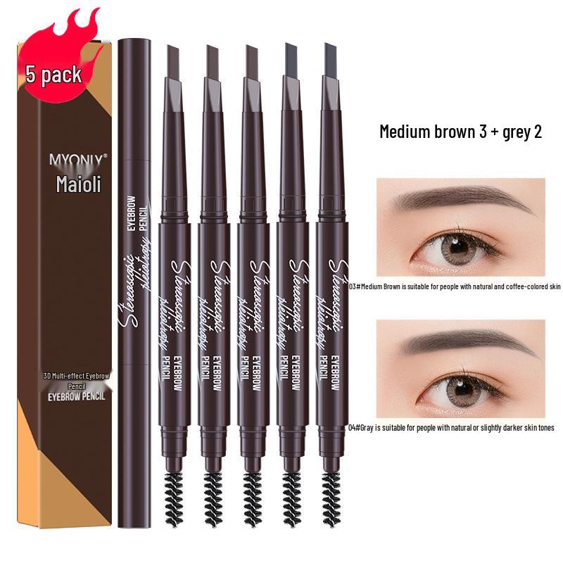Maiouli 3D Smudge-Proof Multi-Effect Eyebrow Pencil - Beginner-Friendly Double-Ended Triangle Shape.