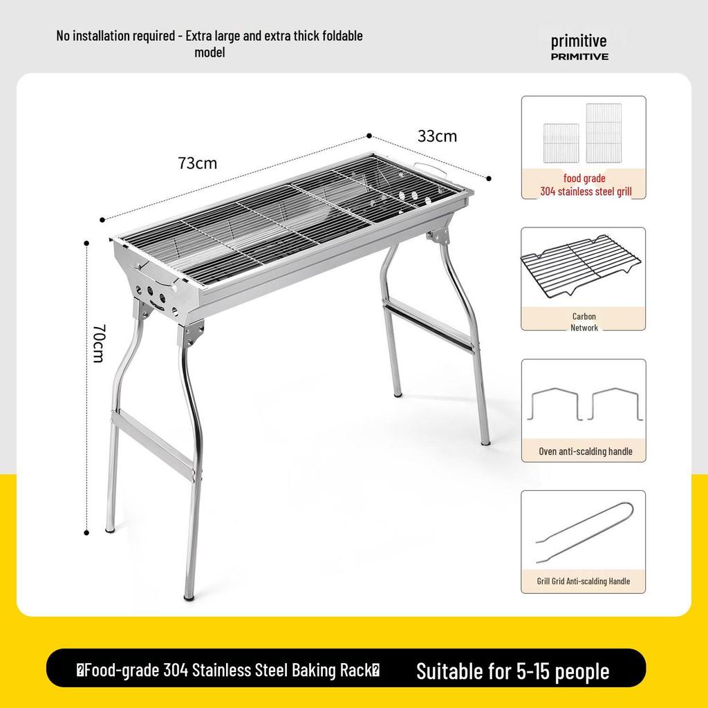 Large Stainless Steel Portable Folding Charcoal BBQ Grill for Outdoor and Home Use