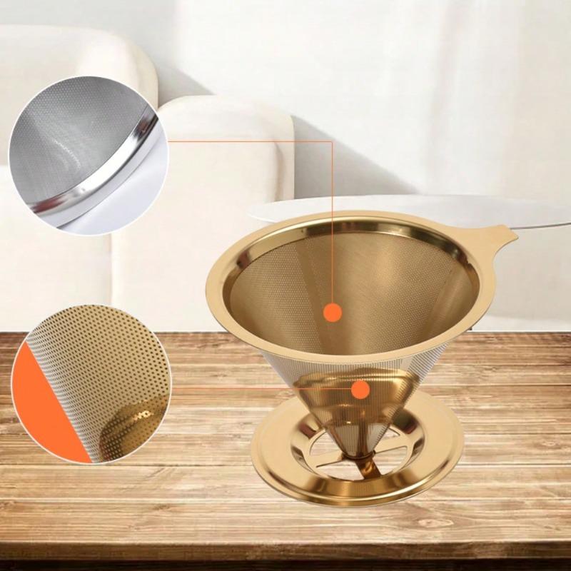 Reusable Stainless Steel Double Layer Fine Mesh Coffee Filter for Drip Coffee and Tea Portable Coffee Dripper with Tray for Home