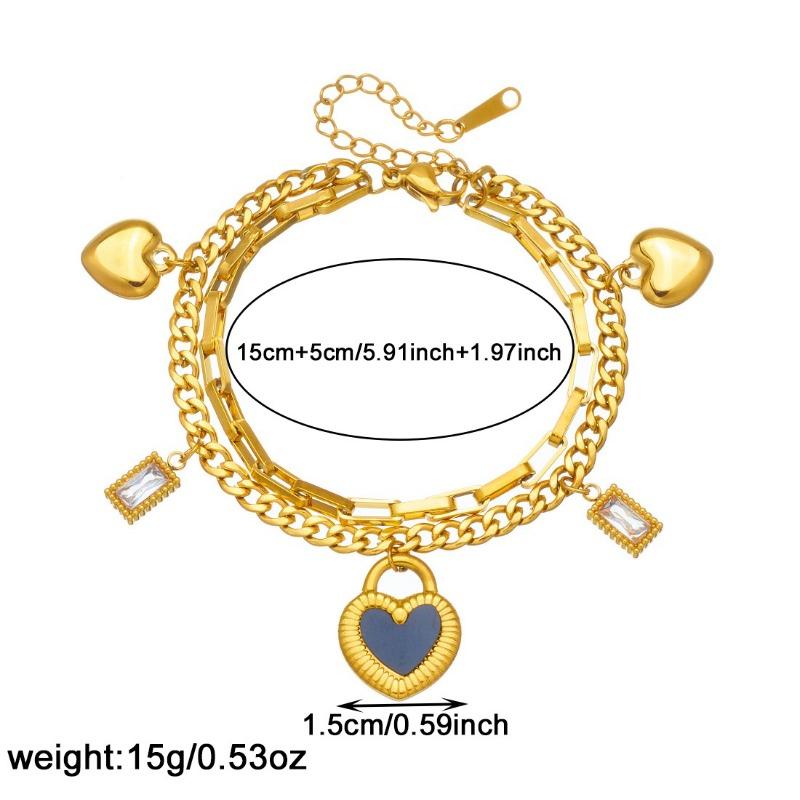 Ensemble de Bracelets à Breloques Superposés Plaqué Or 18 Carats, Bracelet Chaîne Maille Cubaine Paperclip avec Pendentif Cadenas en Forme de Cœur pour Femmes