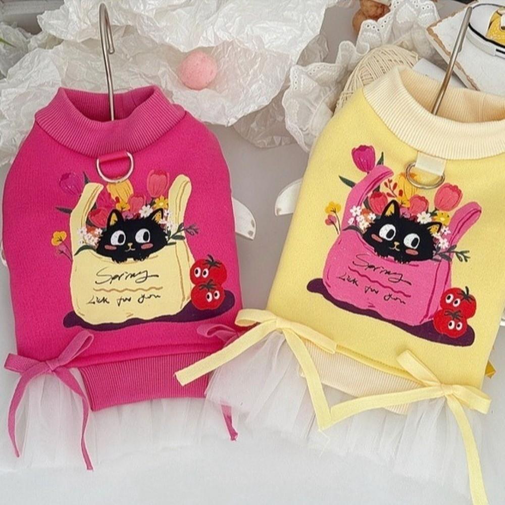 Dopamine Dog Pullover Hoodie Warm Thick Breathable Pet Puppy Skirt Cartoon Print Round Neck Cat Sweatshirt Gift Clothing