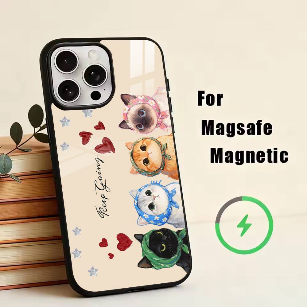 D-Cute cat  Phone Case For iPhone17,16,15,14,13,12,11 Plus,Pro Magnetic with Magsafe Wireless Charging