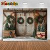 Mocsicka Christmas Wood Door Background Photography Room Wreath Tree Wall Backdrop Shooting Props Party Decoration Studio Banner