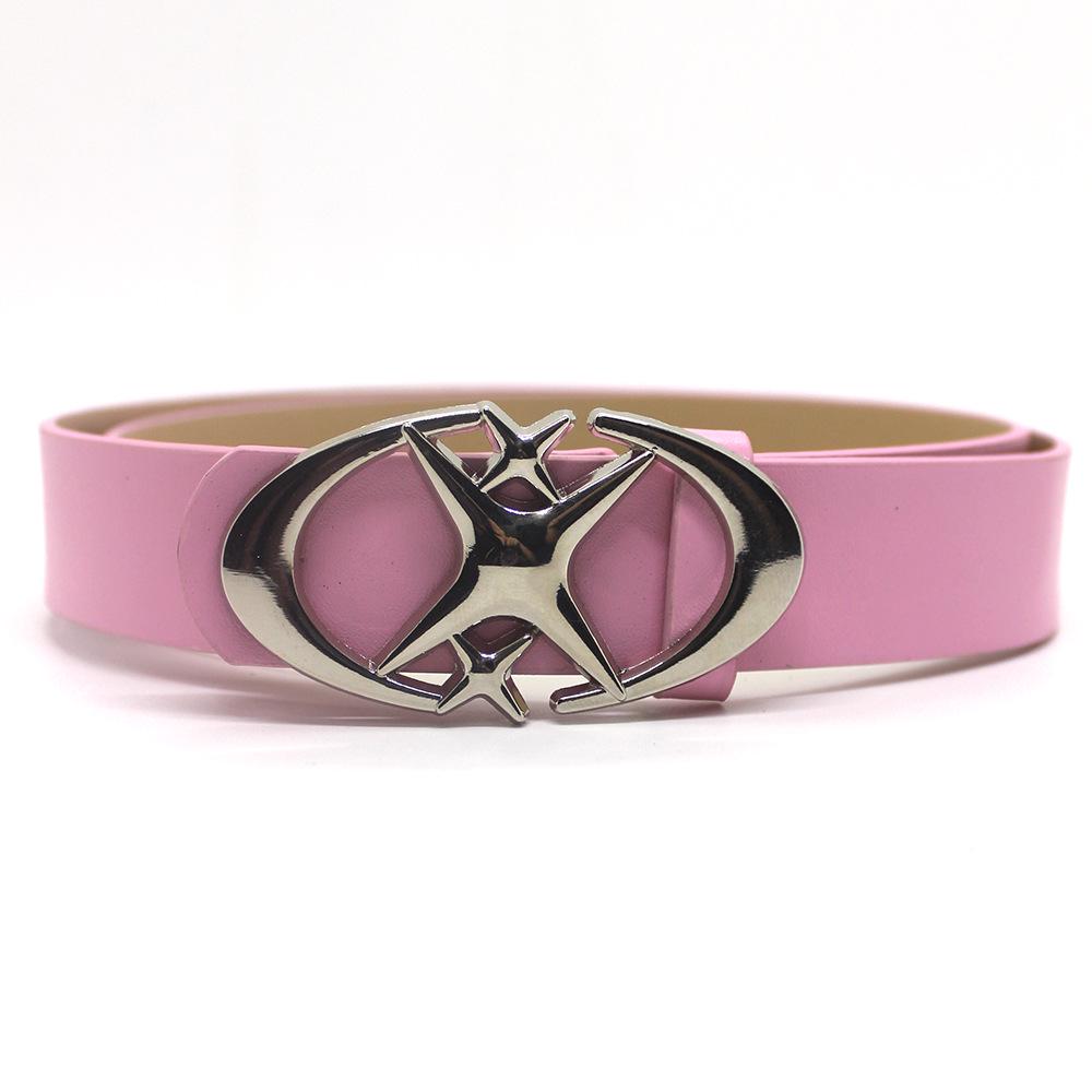 Stylish Crescent Moon & Star Buckle Belt for Jeans and Skirts - Versatile Fashion Leather Accessory